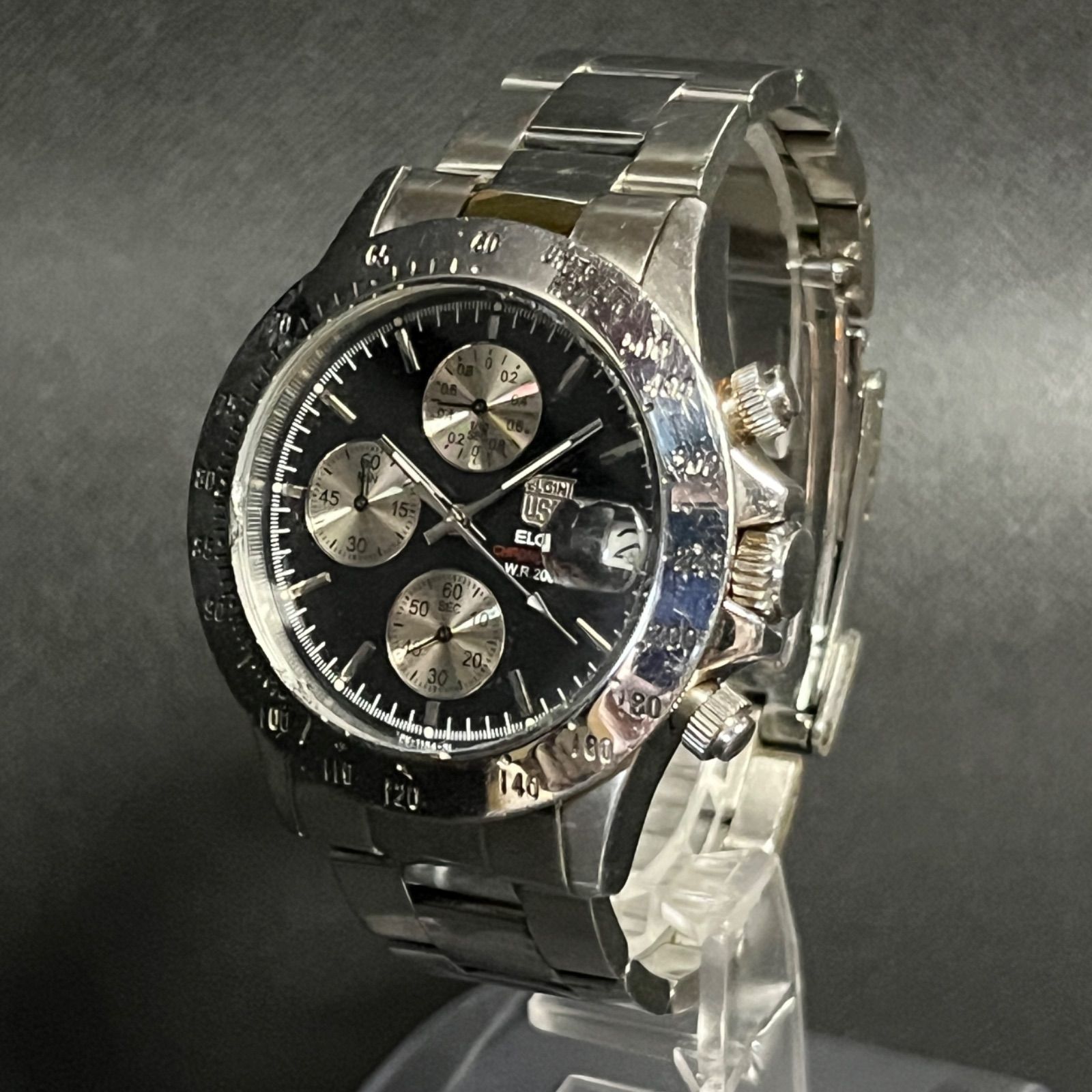 稼働品】 ELGIN エルジン FK-1184-SL クロノグラフ ラウンド デイト 