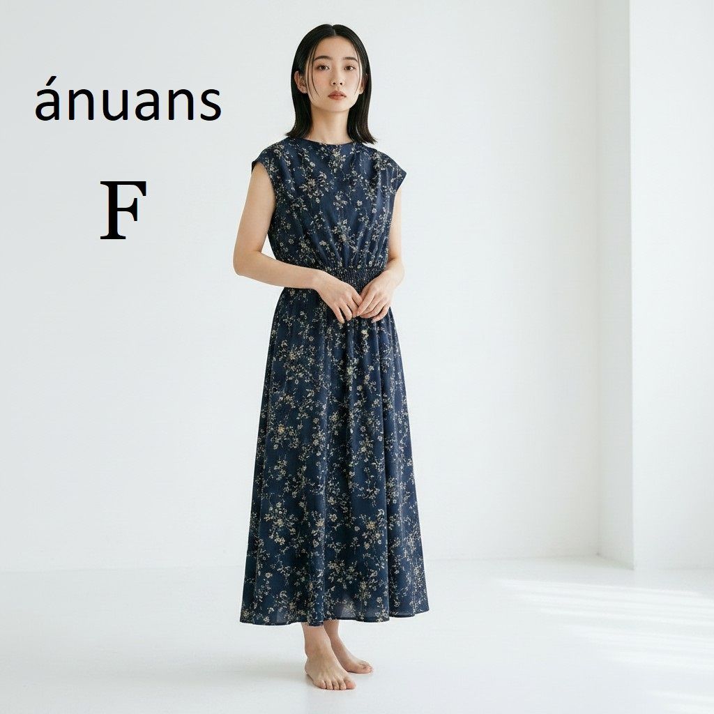 ✨新品タグ付き✨アニュアンス anuans ロングワンピース 花柄 マキシワンピース カウルネック ドレープネック ノースリーブ フレンチスリーブ ダークグリーン ディープグリーン モスグリーン 深緑 黒 F フリーサイズ きれいめ 上品 オフィスカジュアル