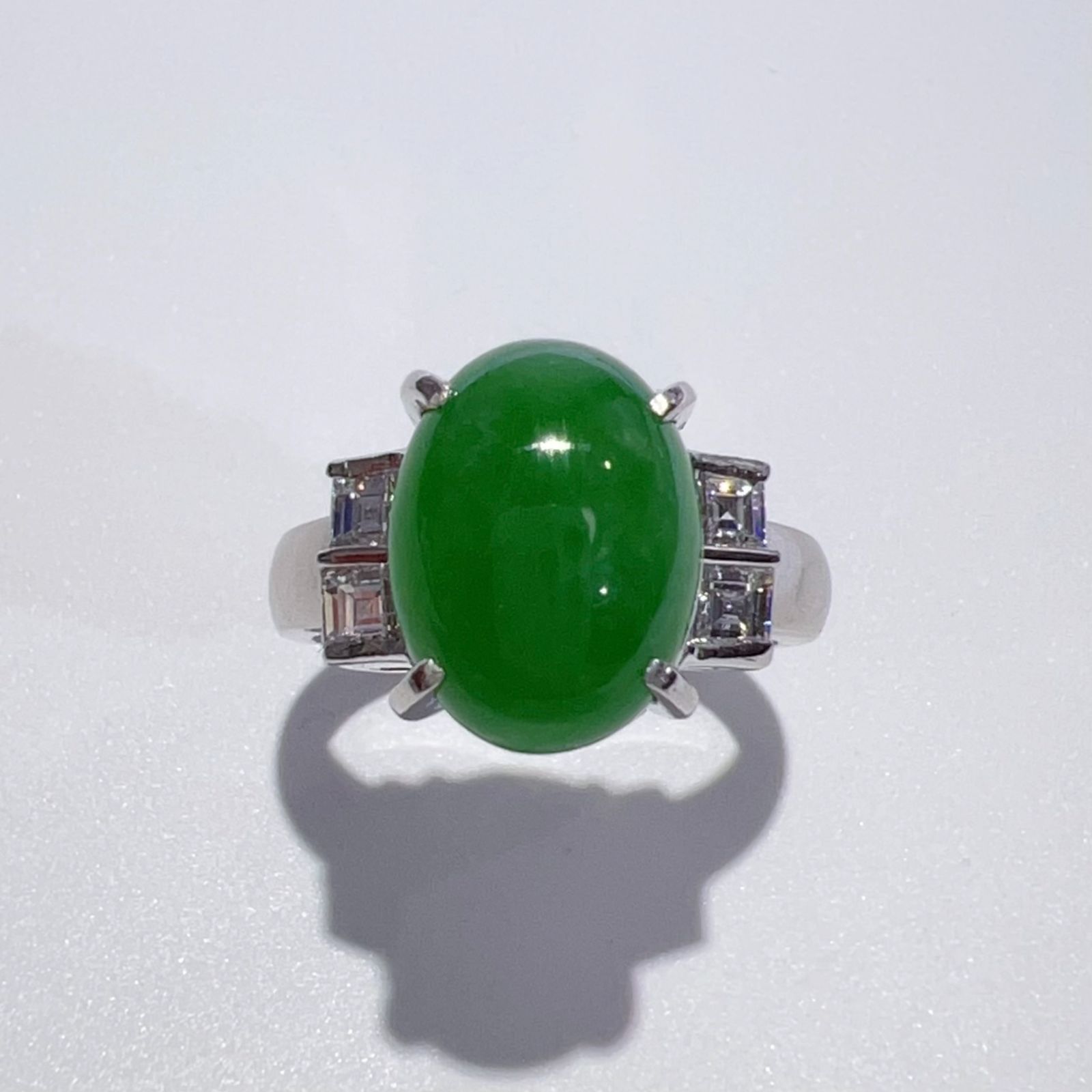 Pt900 天然 翡翠 ジェイダイト ダイヤ リング 11号 J12.3mm D0.47ct 9.9g 鑑別書 グリーン レディース アクセサリー ジュエリー 指輪 美品 aua185216080706