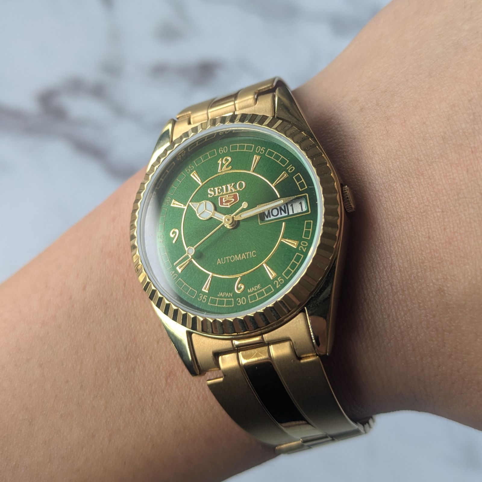 稼働品 SEIKO セイコー5 自動巻き 70s ヴィンテージ グリーン文字盤 