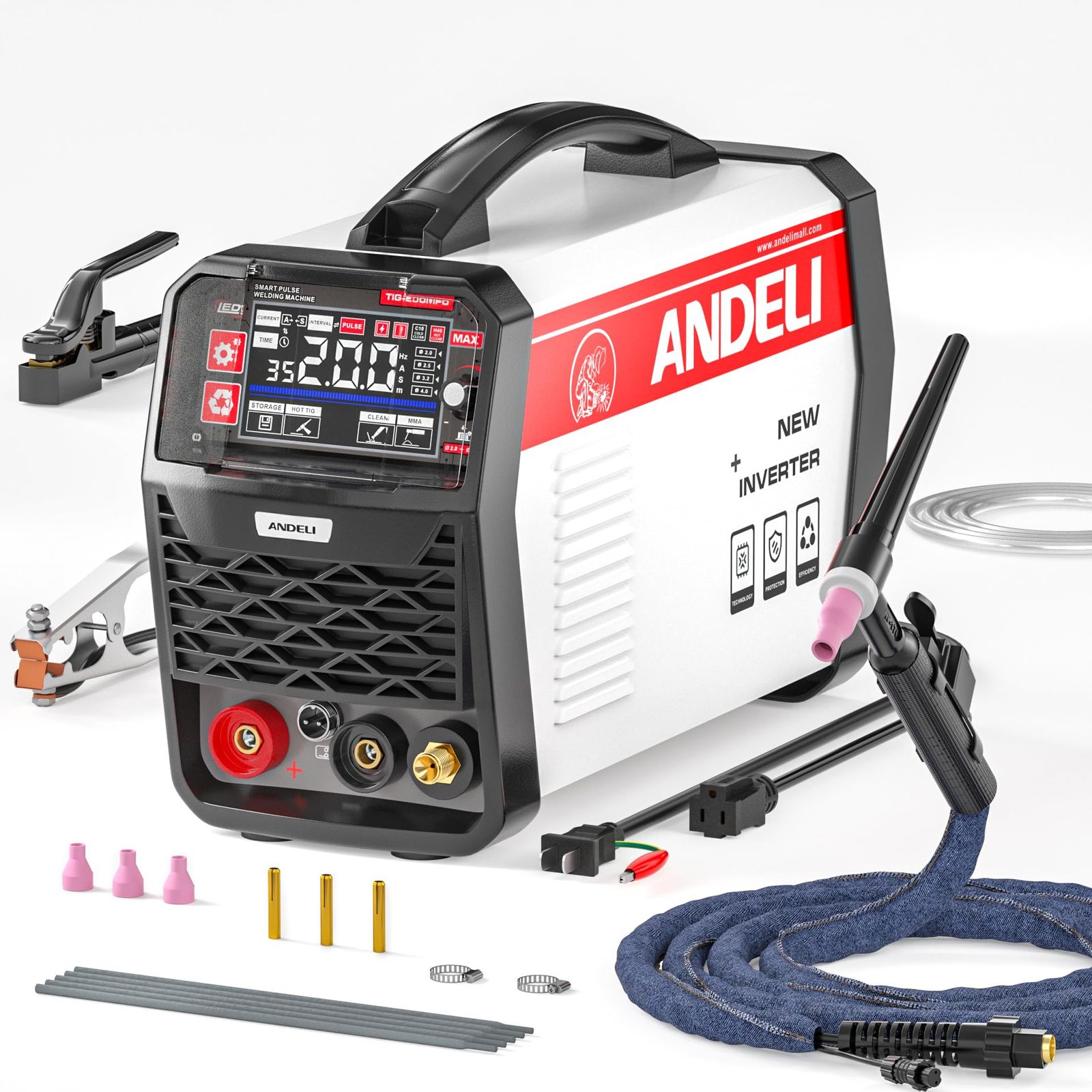 ANDELI 100V/200V 200A TIG溶接機 TIG/アーク溶接/CLEAN/パルス LEDスクリーン インバーター直流溶接機 TIG-250MPC★m b2613263