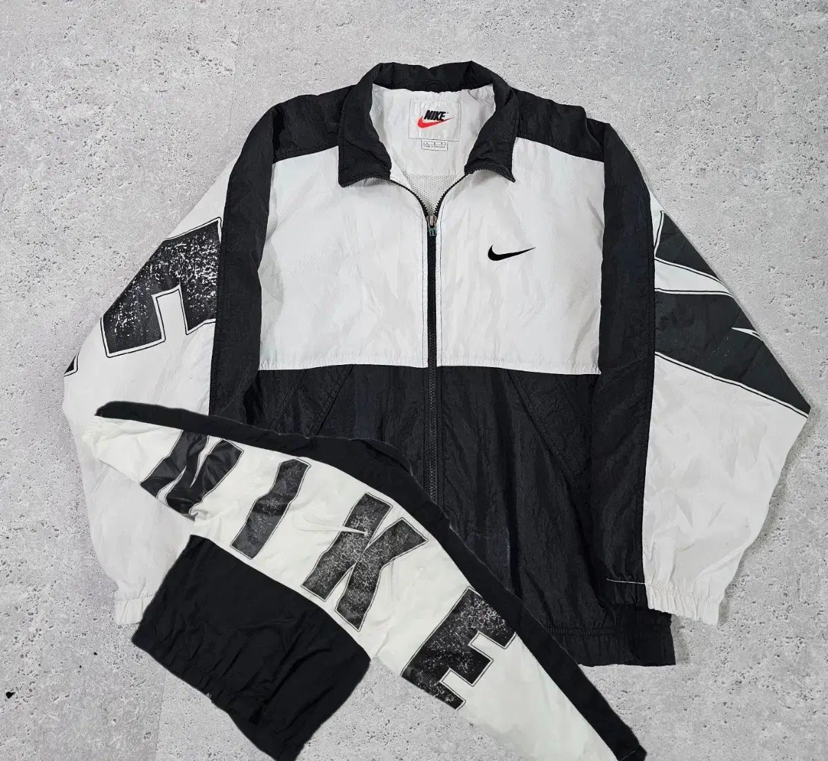 L NIKE ビックロゴ 90s オールドスクール 白黒 ウィンドブレーカー ジャケット コルテス