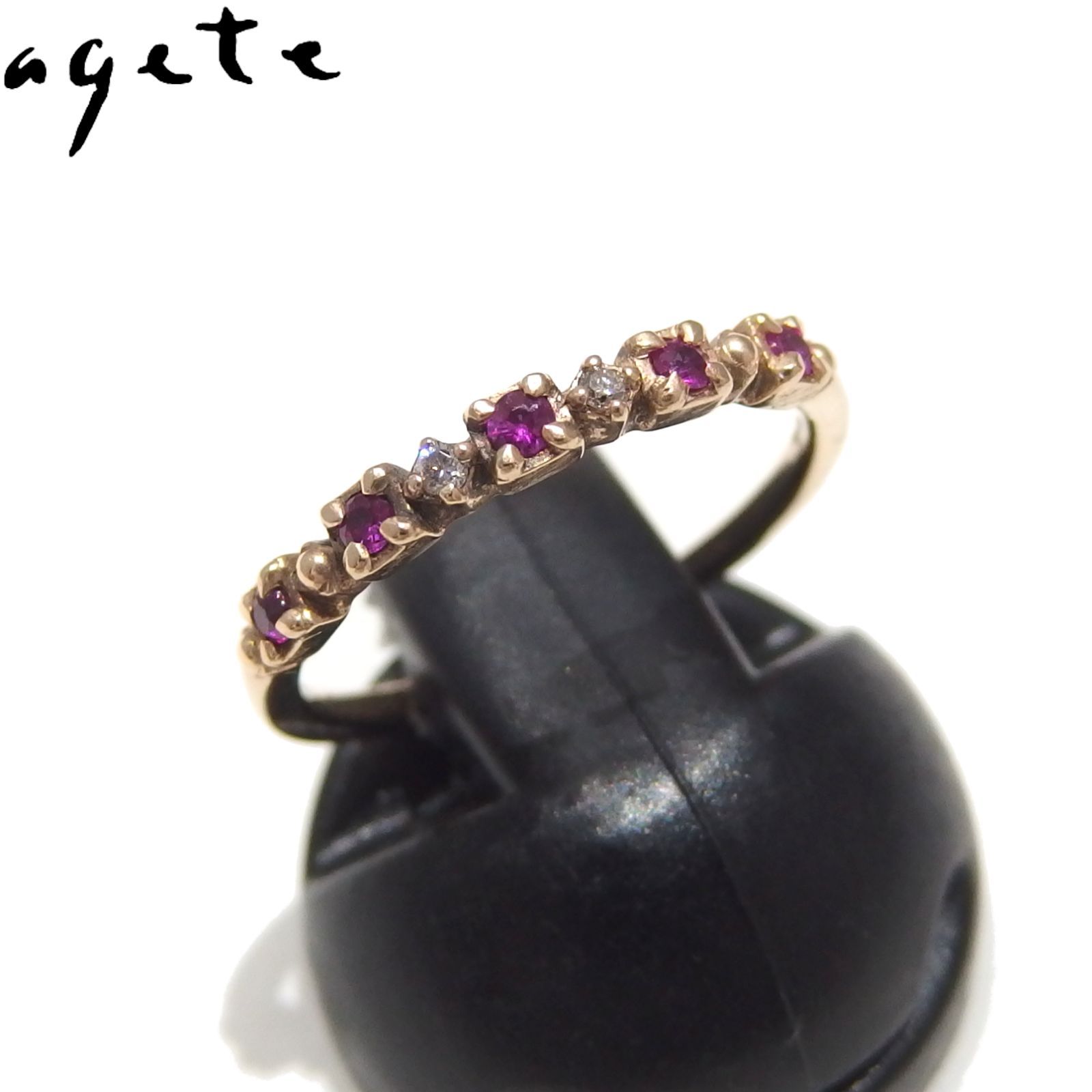 ☆agete ルビー ダイヤモンド 0.01ct K10 ゴールド リング 約7号 指輪