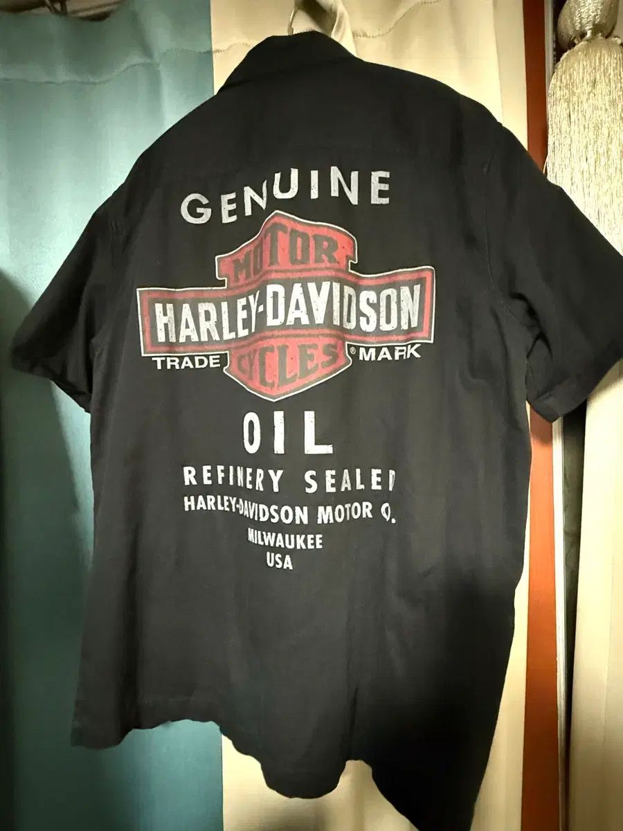 ヴィンテージ ハーレーダビッドソン 'GENUINE OIL' 半袖ワークシャツ ブラック