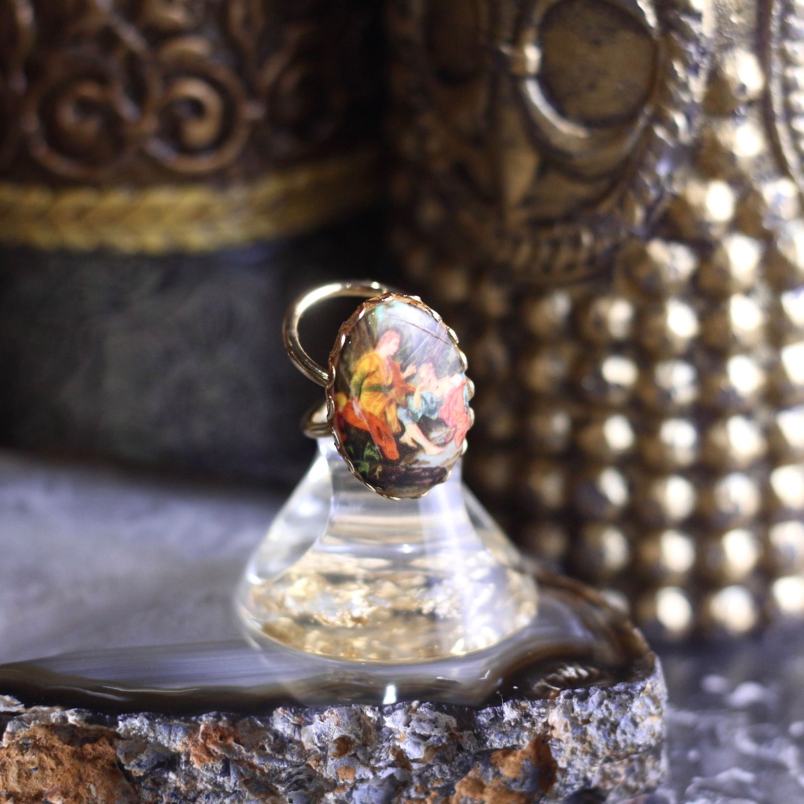 EU VINTAGE LIMOGES COURTING COUPLE CAMEO LIKE DESIGN RING/ヨーロッパ古着リモージュ恋人達カメオ風デザインリング