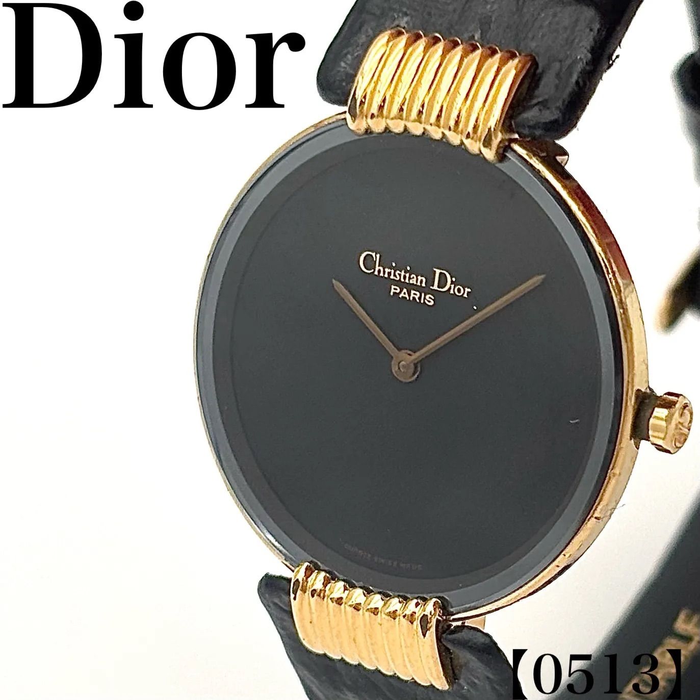 稼働品 Working item クリスチャンディオール Christian Dior 腕時計 レディース Ladies クォーツ Quartz 46.153 バギラ ブラックムーン 黒文字盤 ラウンド型 ゴールドケース 0513