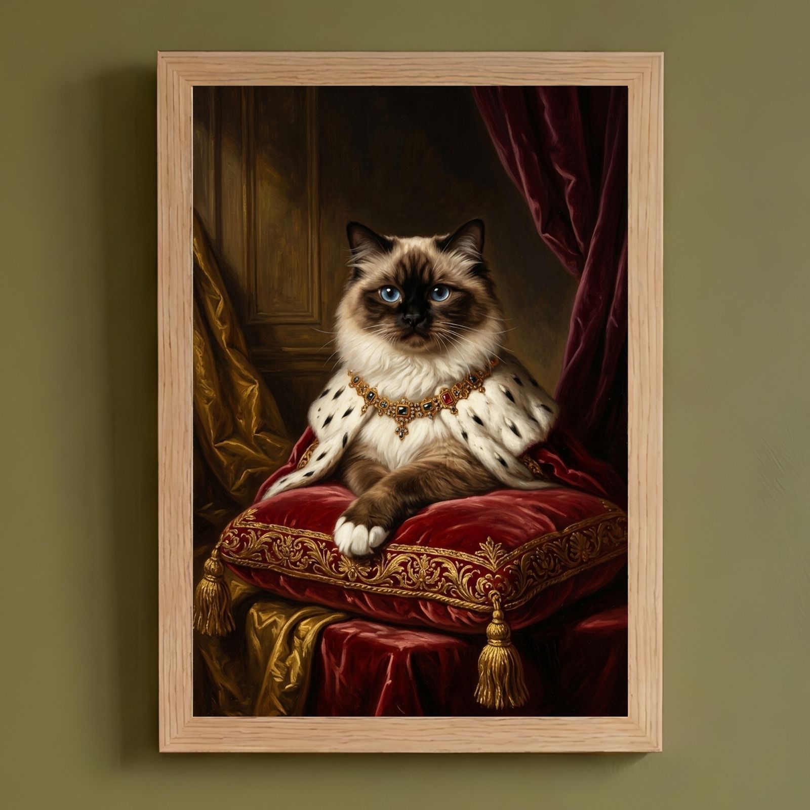 猫（ヒマラヤン）のルネサンス風肖像画 油絵風アートA4額装インテリア