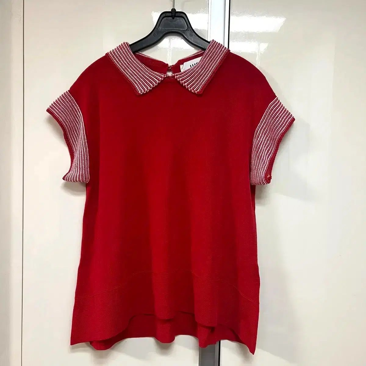 LUCKY CHOUETTE（ラッキーシュエトゥ）編み KARA（カラ）半袖 バイカラー Tシャツ レッド 夏