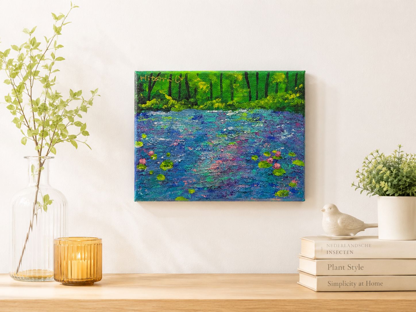F0キャンバス○モネの池 風景画 真作 絵画 原画 現代アート 抽象画