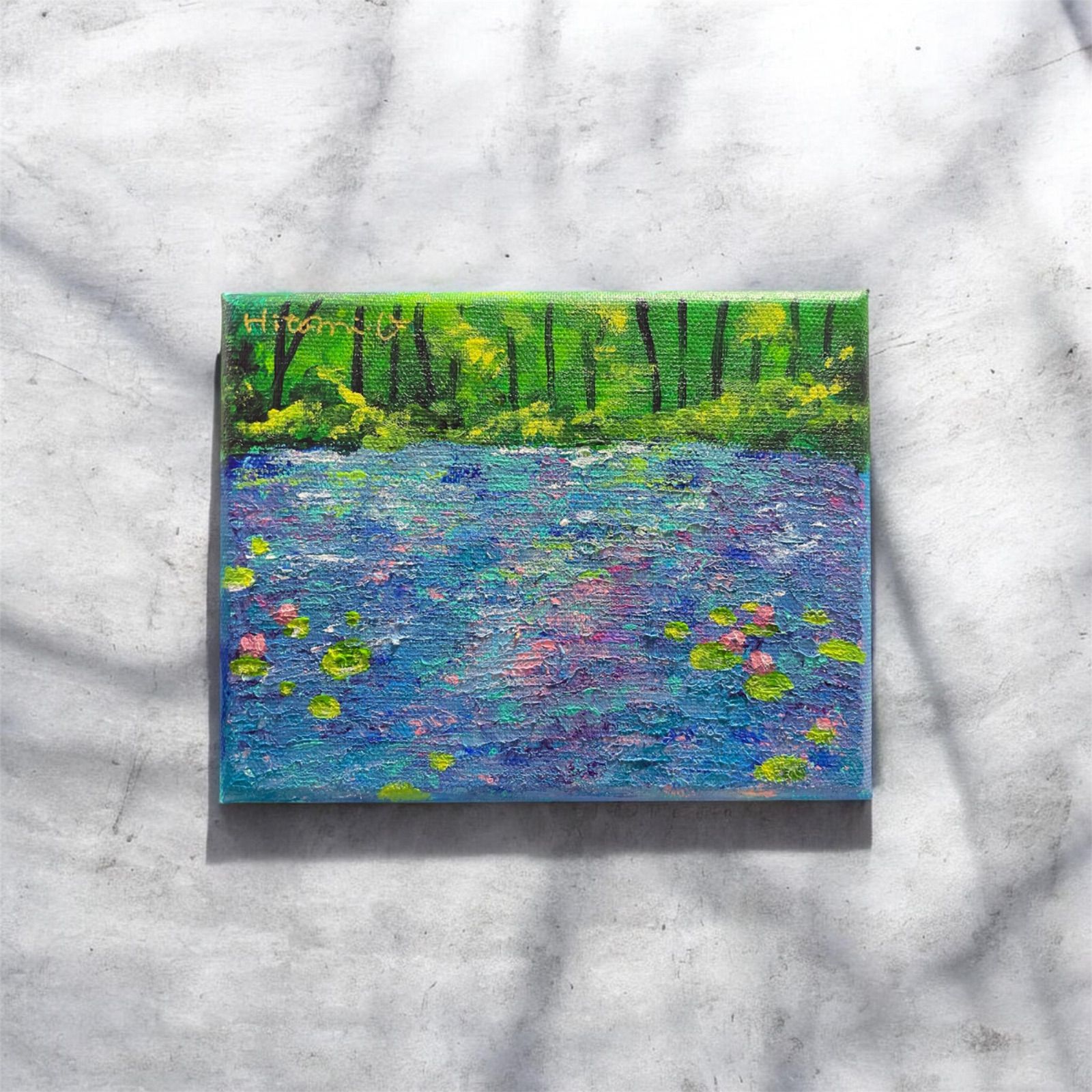 F0キャンバス○モネの池 風景画 真作 絵画 原画 現代アート 抽象画