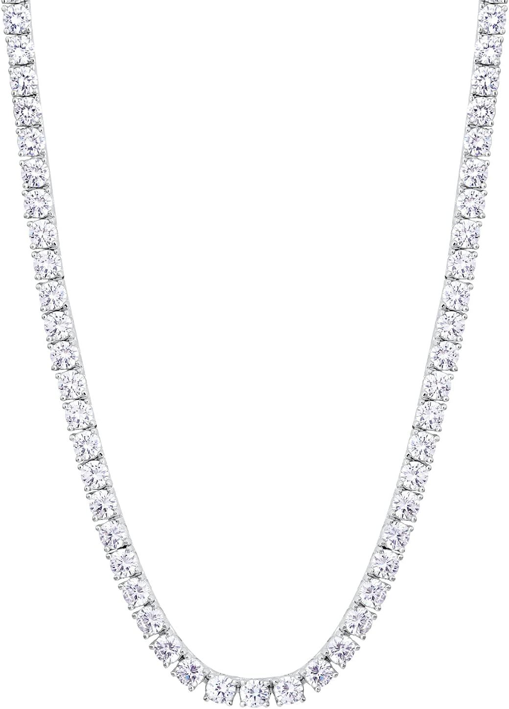 KRKC&CO テニスチェーン テニスネックレス 幅3mm CZダイヤ ホワイトゴールドメッキ レディース チェーンネックレス ジルコニア ヒップホップ ジュエリー ブリンブリン B系