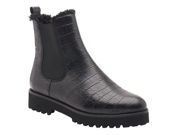 アンドレア アース レディース シューズ ブーツ・レインブーツ Andre Assous Peggy Bootie Black Croc Print Leather ブラック