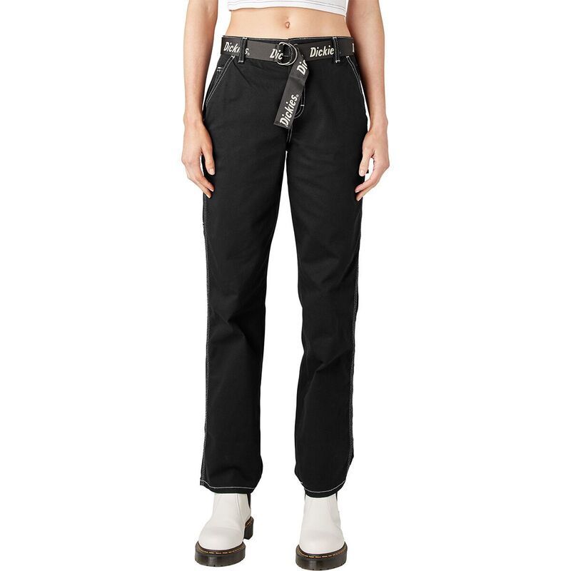 ディッキーズ レディース ボトムス カジュアルパンツ Dickies High Waisted Carpenter Pant Belt Womens Black ブラック