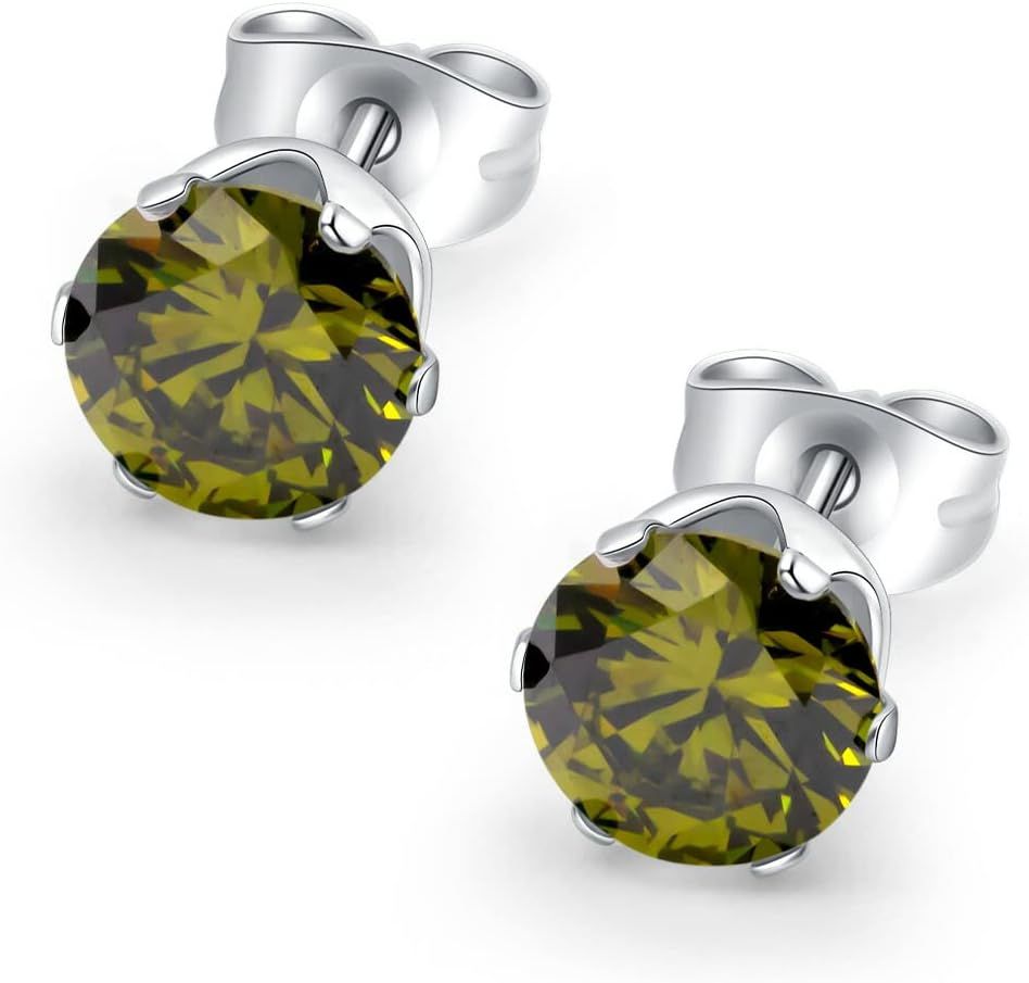 HSP Surgical Stainless Steel 7mm Jewel Round CZ Simple Cubic Zirconia 1 Pair Olive Earrings for Men Women