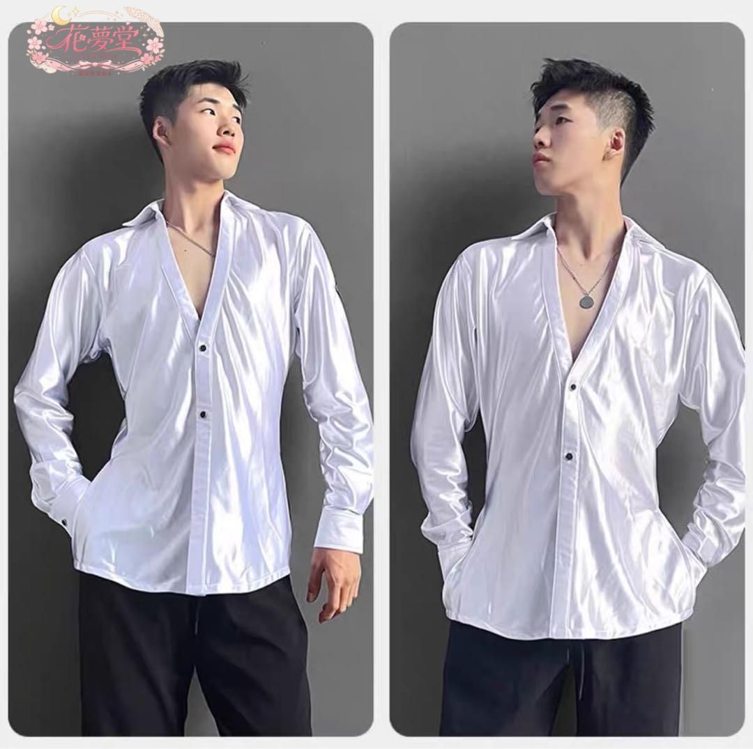 新品 メンズダンス衣装 ダンストップス 男性用 社交ダンスウェア レッスン 発表会 舞台 パーティー H3072