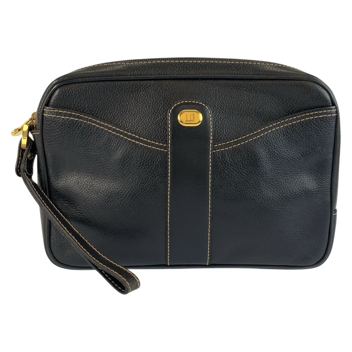 美品 Dunhill ダンヒル ブラック 黒 ゴールド金具 レザー クラッチ