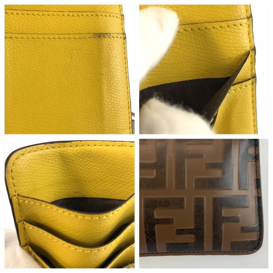 FENDI フェンディ ズッカ ブラウン イエロー シルバー金具 レザー
