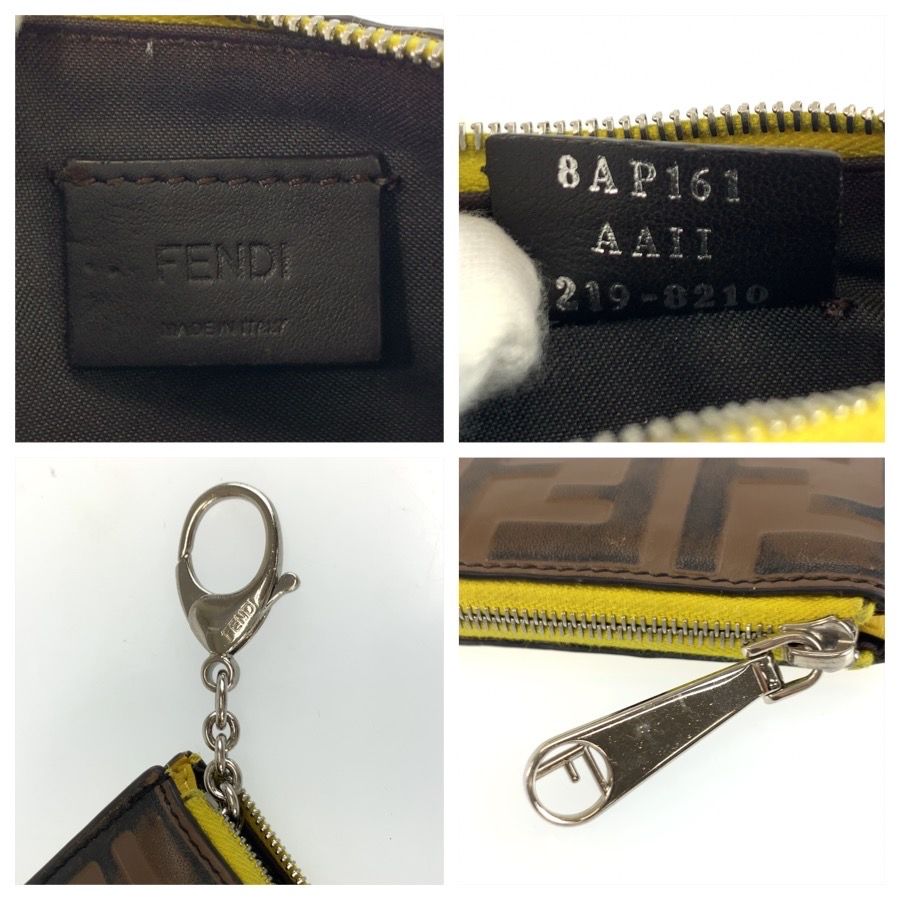 FENDI フェンディ ズッカ ブラウン イエロー シルバー金具 レザー
