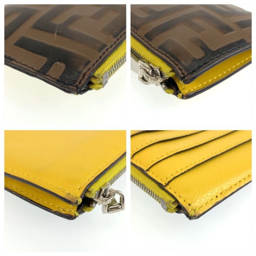 FENDI フェンディ ズッカ ブラウン イエロー シルバー金具 レザー