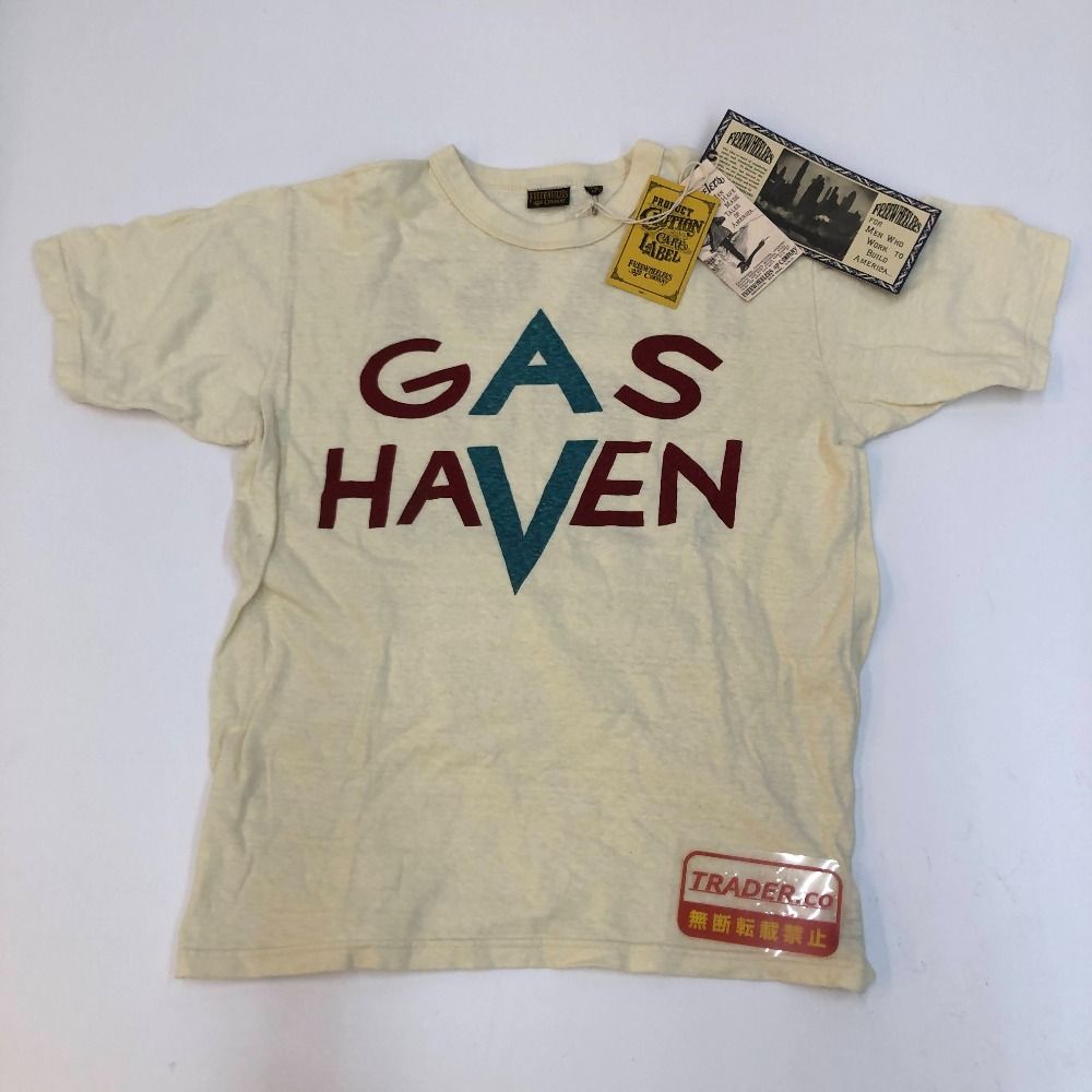 04w7468∞※【中古】 FREEWHEELERS フリーホイーラーズ AMERICAN LANDSCAPE SERIE GAS HAVEN プリント Tシャツ 半袖 2535003 サイズ38 ストロクリーム コットン 【八王子店】