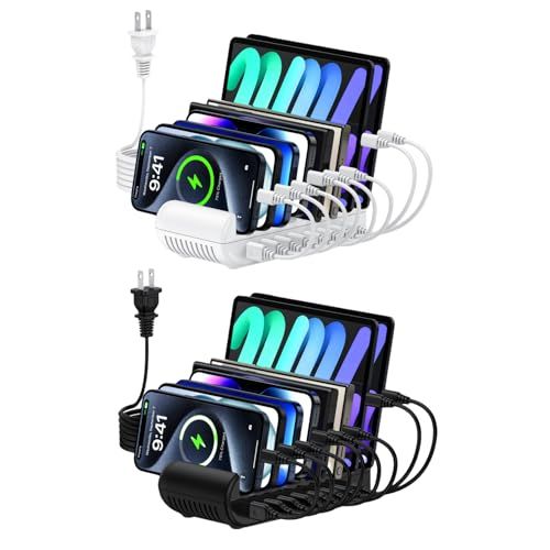 USB充電ステーション 8ポート 65W 【4*PD&4*USB A】卓上充電スタンド 複数 スマホ充電スタンド 8台同時充電 PSE認証済 複数台対応 Android/iPhone/iPad/kindle/タブレット/PSP 仕切り板 間隔調整可能 収納便利