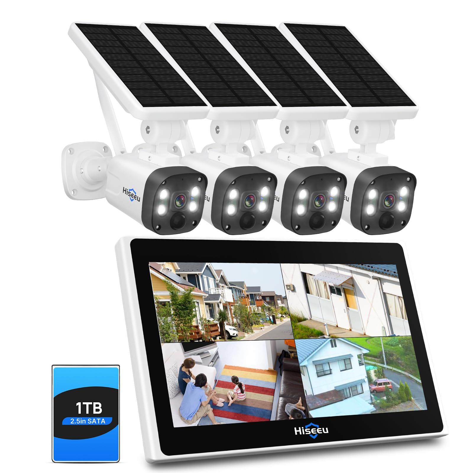 【新品】【ソーラー一体型・400万画素・電源不要】ソーラーパネルカメラ セット 10インチLCD液晶モニタ一体型NVR 8000mAh 遠隔監視 防水等級ip66 AI動体検知 屋内/屋外 セキュリティ 防犯カメラ 常時録画可能 (400万画 b686565d