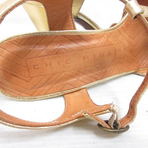 チエミハラ CHIE MIHARA レザー サンダル Tストラップ 37 ゴールド