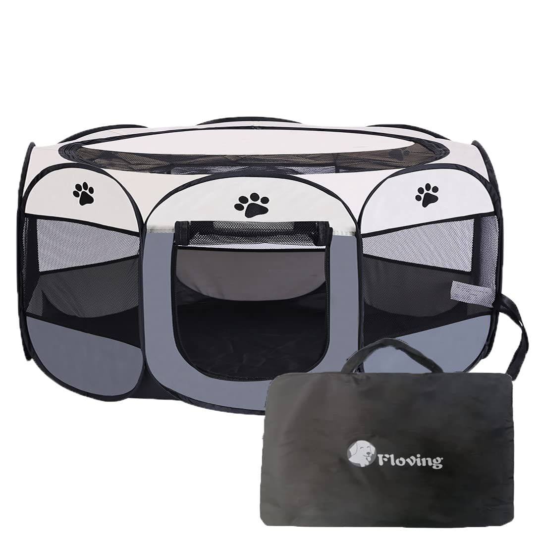 ★新品★八角形 ペットサークル 折りたたみ式 収納バッグ付き 猫 犬 ケージ 組み立て不要 ペット用サークル コンパクト 防災ペットケージ 室内外兼用 メッシュサークル(XL(114*114*58cm), グレー) 70a75815
