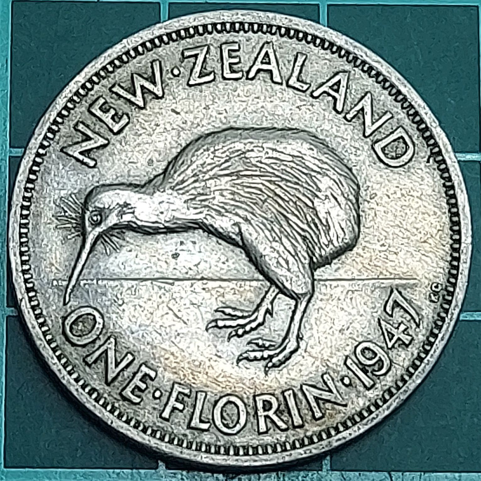 1947年 英国王立造幣局 ニュージーランド 1フローリン 白銅貨 ジョージ