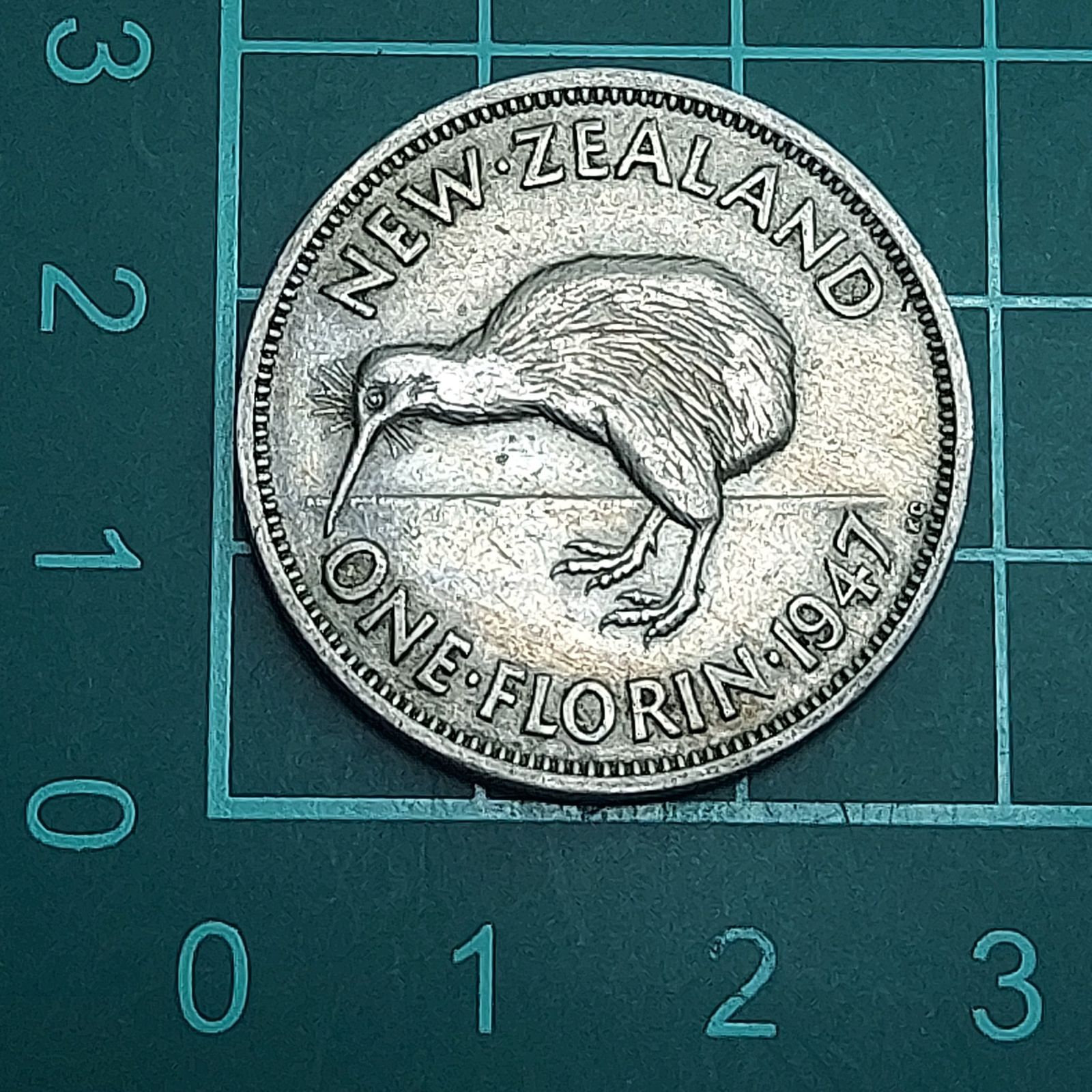 1947年 英国王立造幣局 ニュージーランド 1フローリン 白銅貨 ジョージ