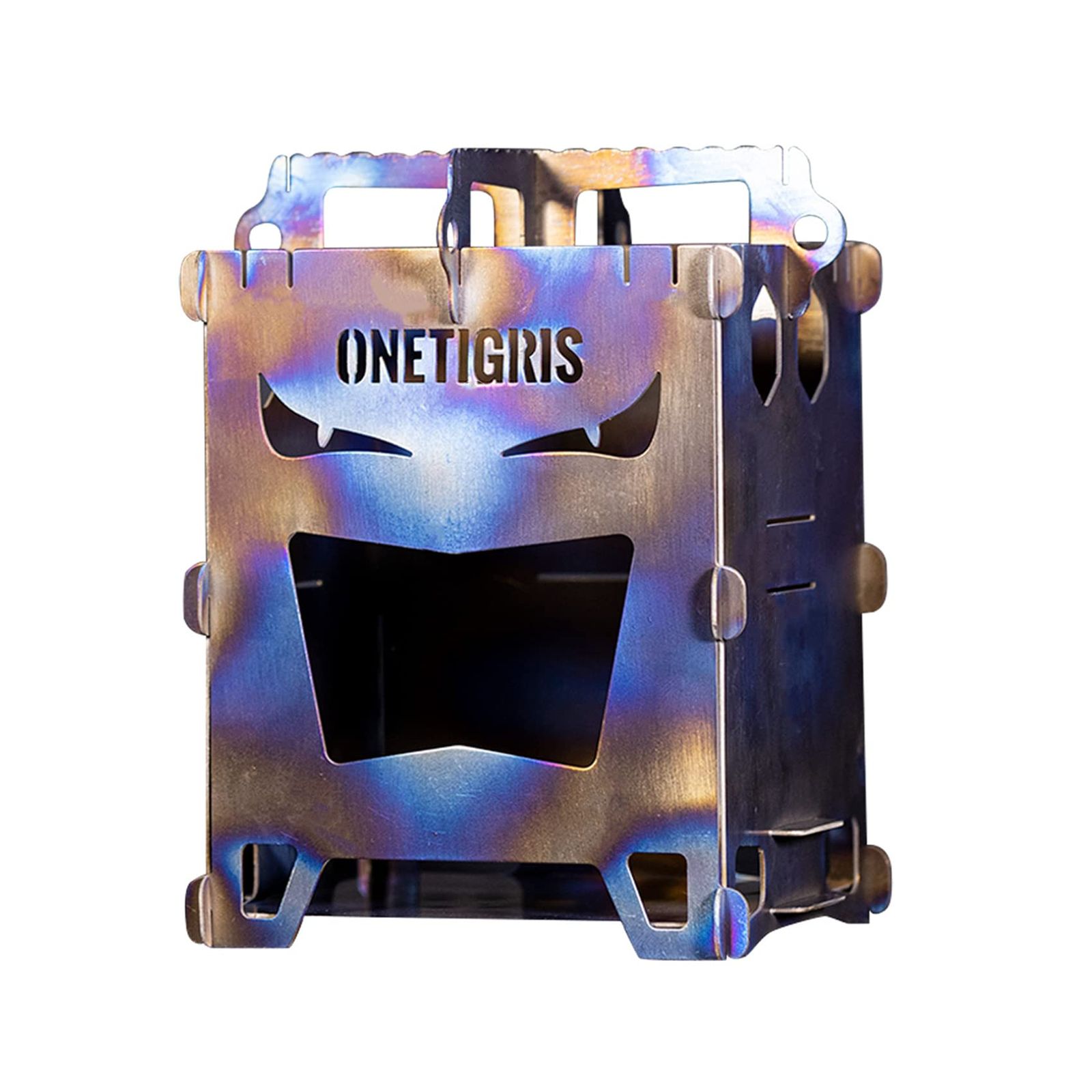 OneTigris ROCUBOID チタン ミニ焚き火台 ソロストーブ ウッドストーブ 組立簡単 アウトドア キャンプ 軽量 コンパクト 折りたたみ 収納バッグ付き (悪魔の顔)★m 3b5f3c19