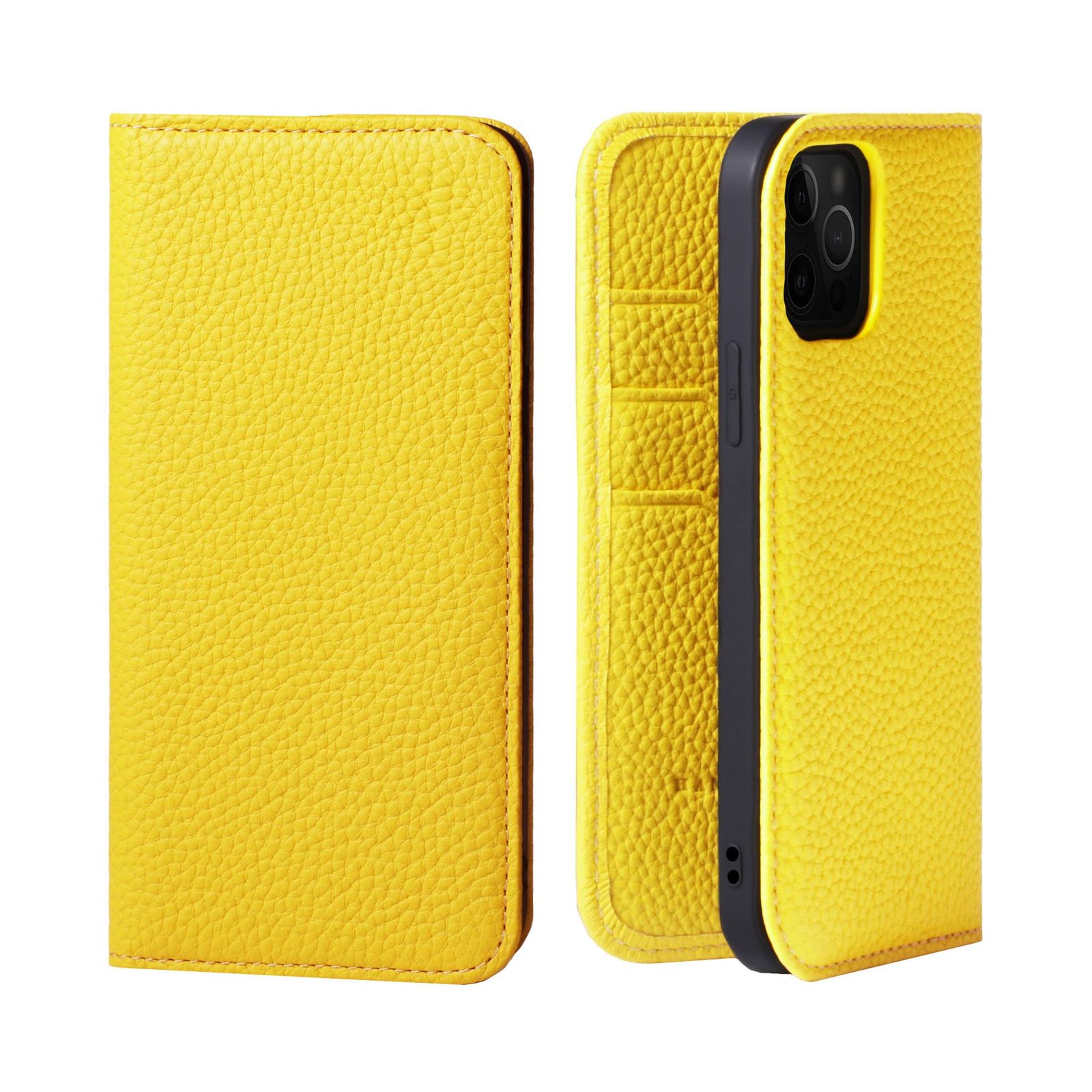 HANATORA for iPhone 15Pro ケース 手帳型 本革 スマホケース スマホ スタンド コードホルダー 付き シュリンクカーフレザー マグネットなし イエロー PH-15Pro-Yellow ギフト 誕生日 女性 男性 彼女 お母さん お父さ