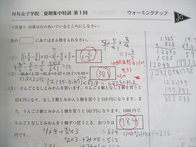 早稲田アカデミー 小6 NN志望校別コース 女子学院の算数 夏期集中特訓