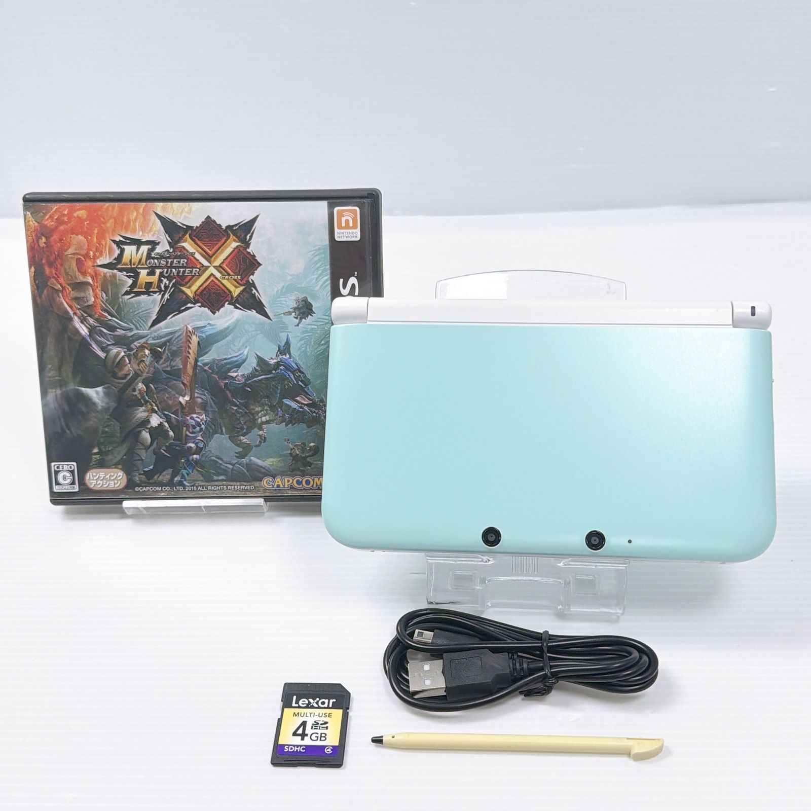 美品 ニンテンドー 3DSLL ミントホワイト 遊べるセット 動作確認済み モンスターハンタークロス ソフト付き Monster Hunter X Nintendo ds 3dsll 3DS LL 任天堂 管理番号M2096