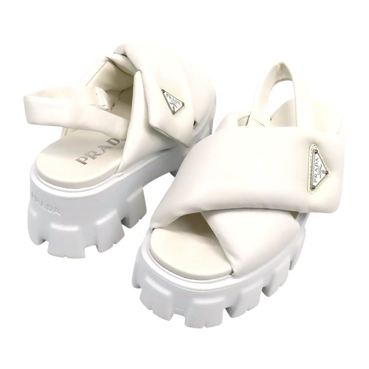 プラダ モノリス パデッド レザー サンダル レディース ホワイト PRADA【中古】 【アパレル・小物】