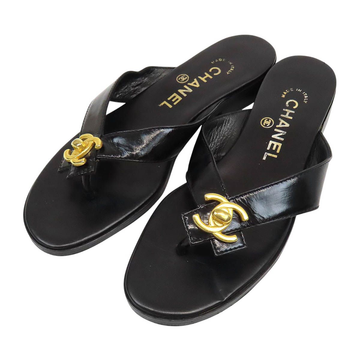 シャネル ココマーク ターンロック モチーフ サンダル レディース ブラック CHANEL【中古】 【アパレル・小物】