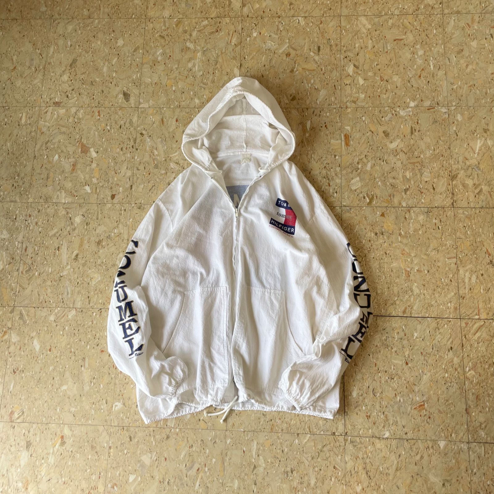 90s〜 【 TOMMY HILFIGER 】 トミーヒルフィガー コットンポプリン フルジップ パーカー ホワイト size.XL相当