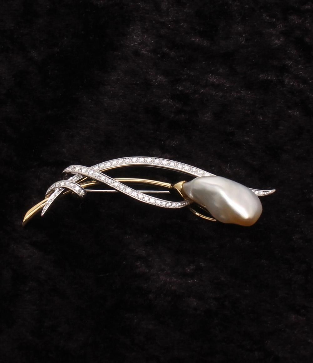 ウエダジュエラー ブローチ K18 Pt950 バロックパール 約22x12mm