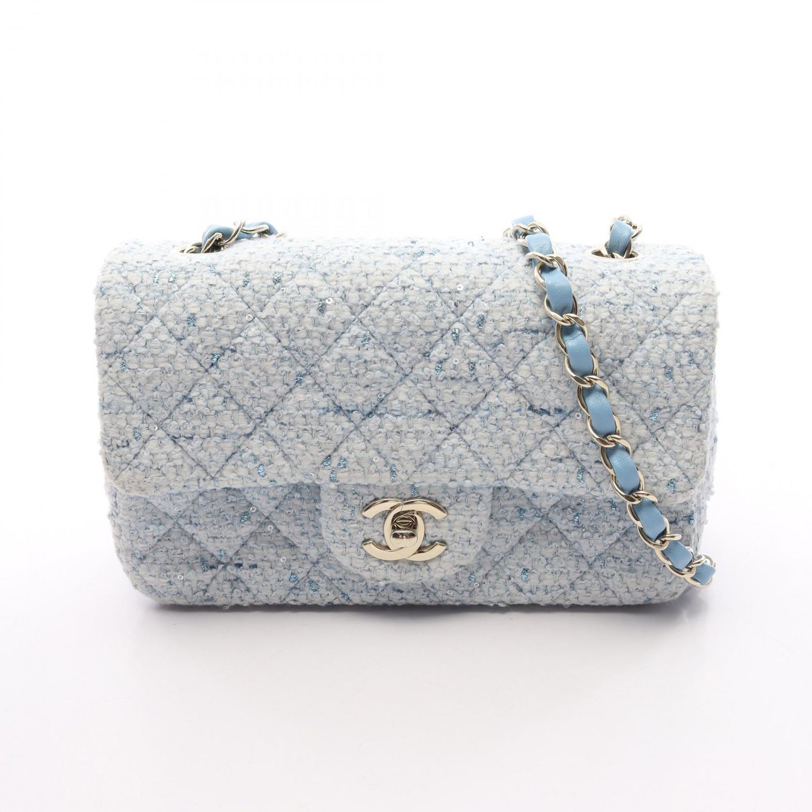 シャネル CHANEL ショルダーバッグ ミニマトラッセ20 A69900 ライトブルー ファブリック ミニマトラッセ チェーンショルダー レディース Used A