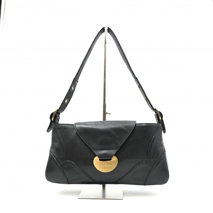 Chloé（クロエ） ショルダーバッグ レザー ブラック ゴールド金具 レディース 肩掛け フラップバッグ 【中古】