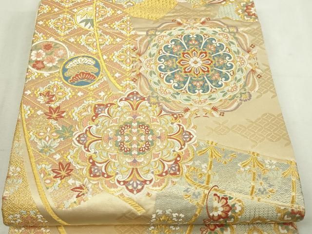 平和屋本店▽六通柄袋帯 唐織錦 鳳凰正倉院花文 本金箔 正絹 逸品