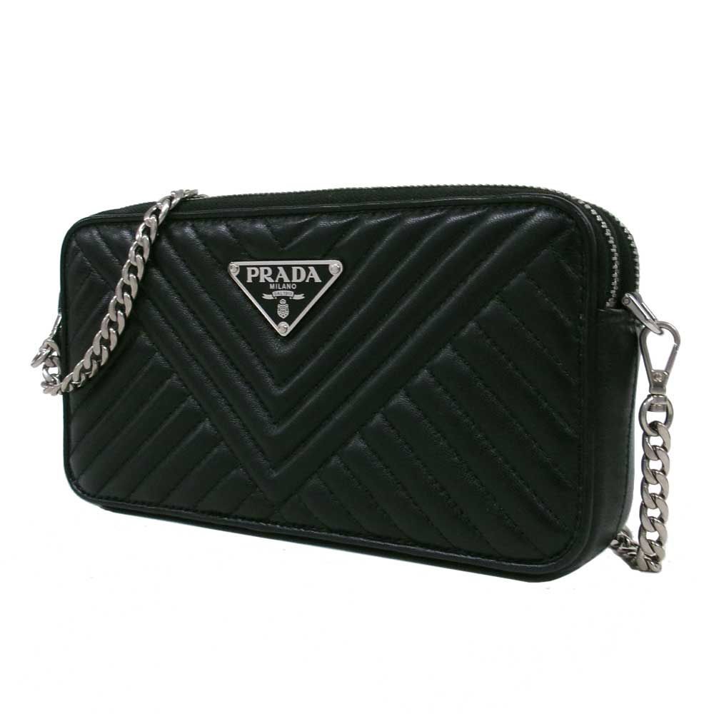 【新品】プラダ バッグ ショルダーバッグ PRADA ナッパレザー チェーン ミニ ショルダー 斜め掛け 1DH010 NAPPA IMPINTURF NERO(ブラック) アウトレット レディース 送料無料