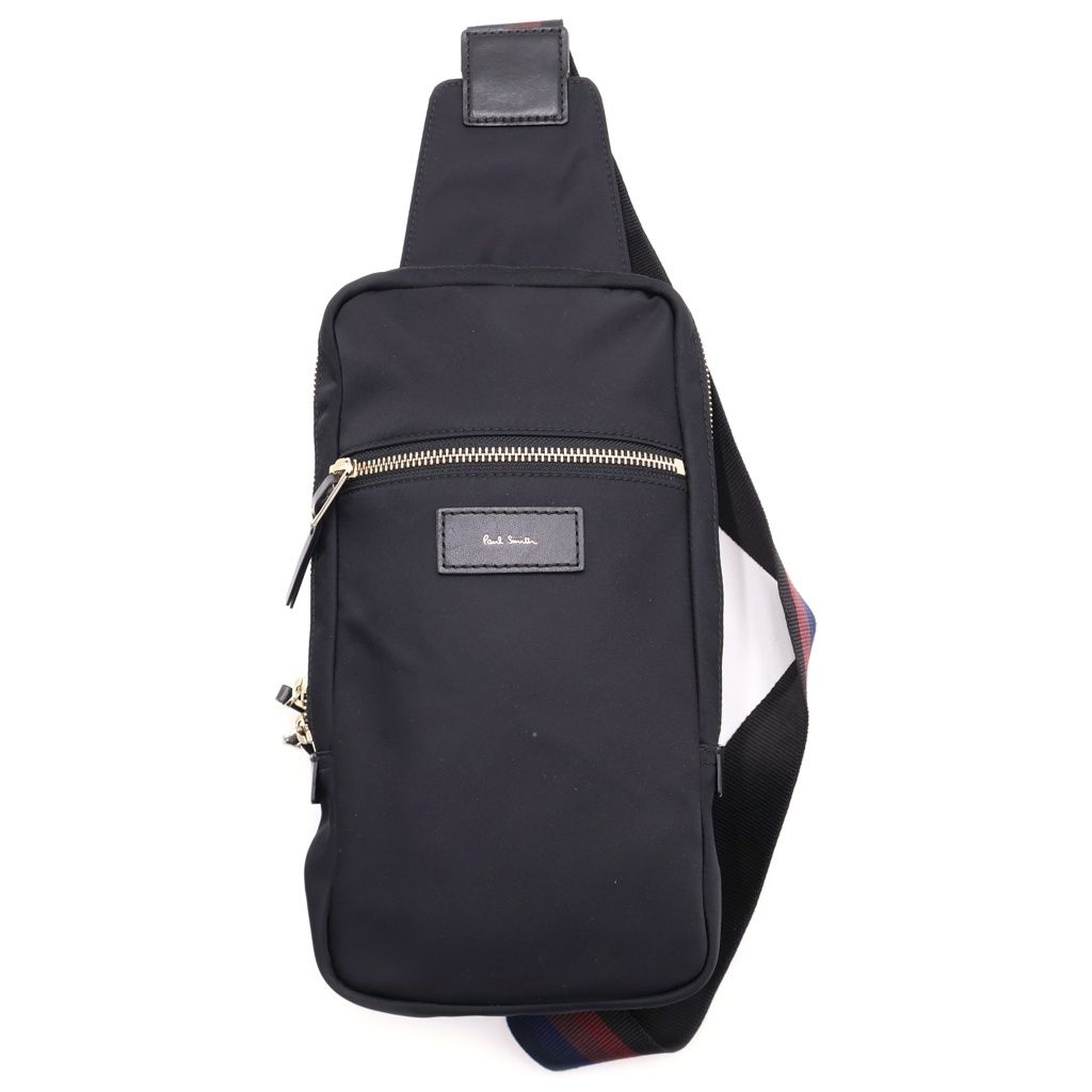 Paul Smith (ポールスミス) レザーロゴパッチ ナイロンウェイビングボディバッグ ブラック