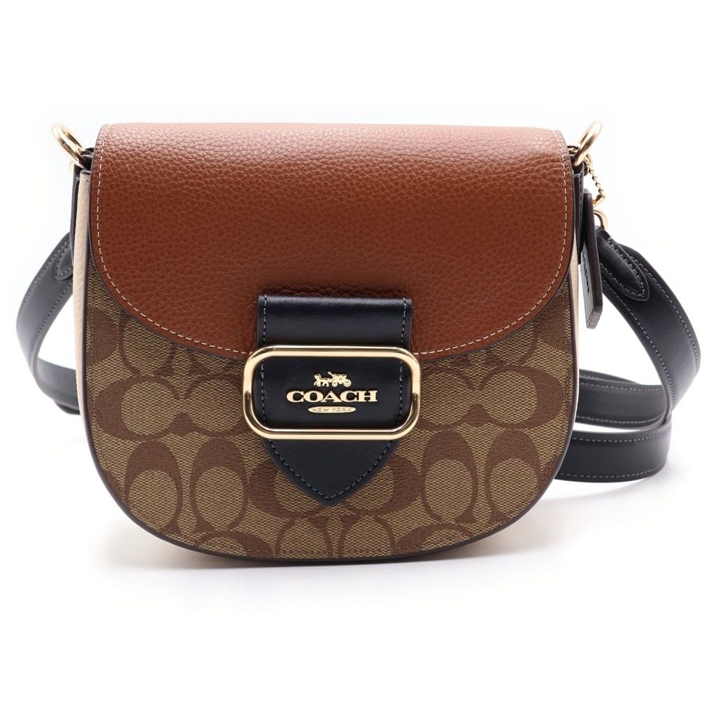 COACH (コーチ) MORGAN SADDLE BAG IN COLORBLOCK SIGNATURE CANVAS モーガン サドル カラーブロック シグネチャー キャンバス ショルダー バッグ ブラウン H2211-CE565