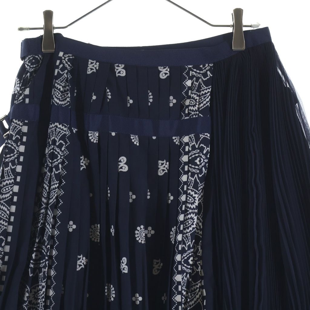 sacai 定11万 アシンメトリープリーツスカート ベロアペイズリー柄