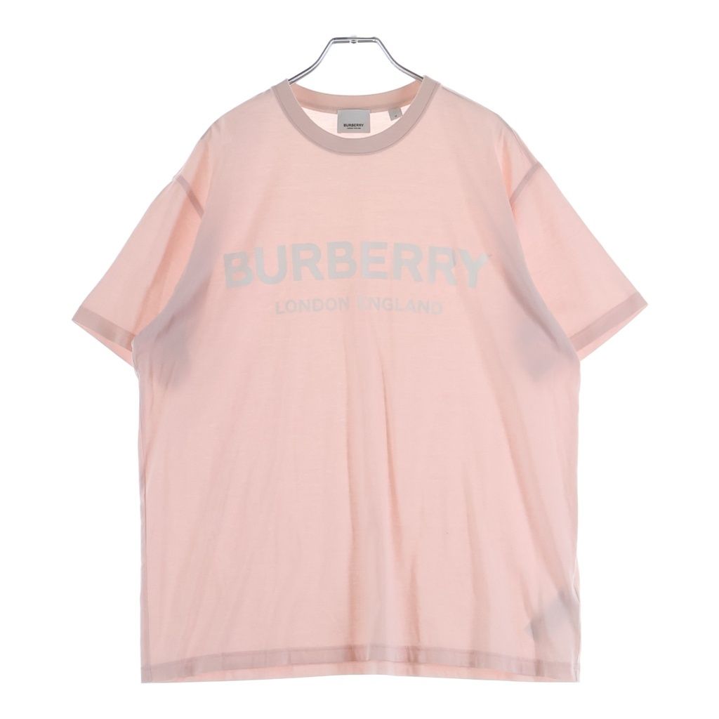 BURBERRY (バーバリー) ラバーロゴ Tシャツ クールネック 半袖 コットン ピンク