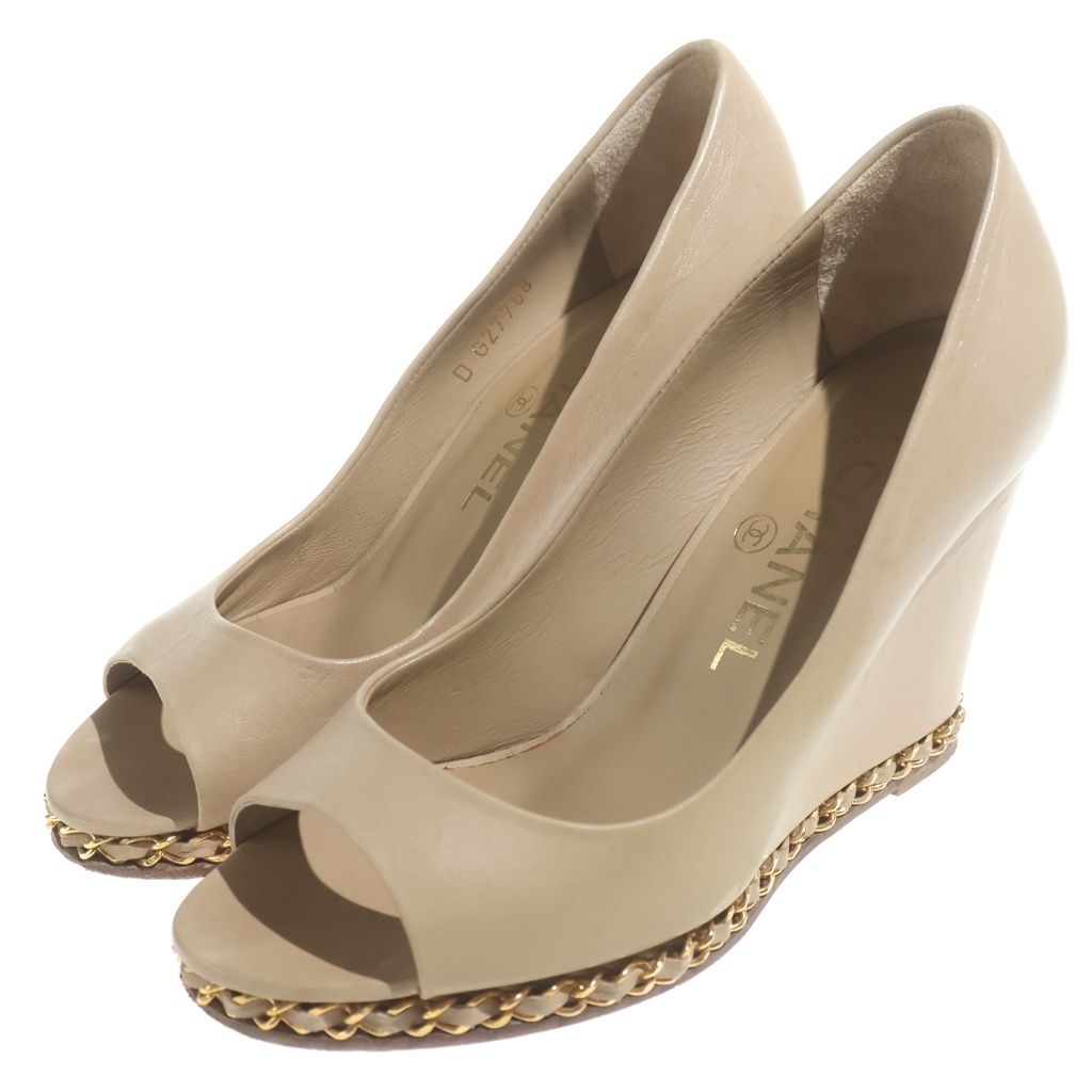 CHANEL (シャネル) チェーン レザーパンプス ベージュ #36 1/2