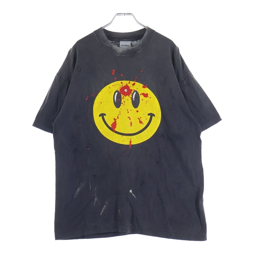 READY MADE (レディメイド) 24SS SMILE TEE RE-CO-BK-00-00-279 スマイル ヴィンテージ加工半袖Tシャツ ブラック