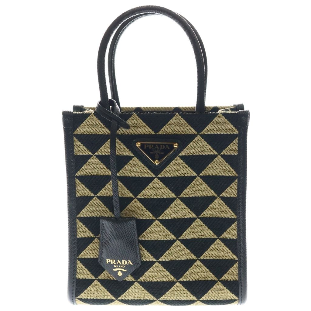 PRADA (プラダ) シンボル エンブロイダリー ジャガード ファブリック ミニ 2wayバック キャンバス ブラウン/ブラック 1BA355