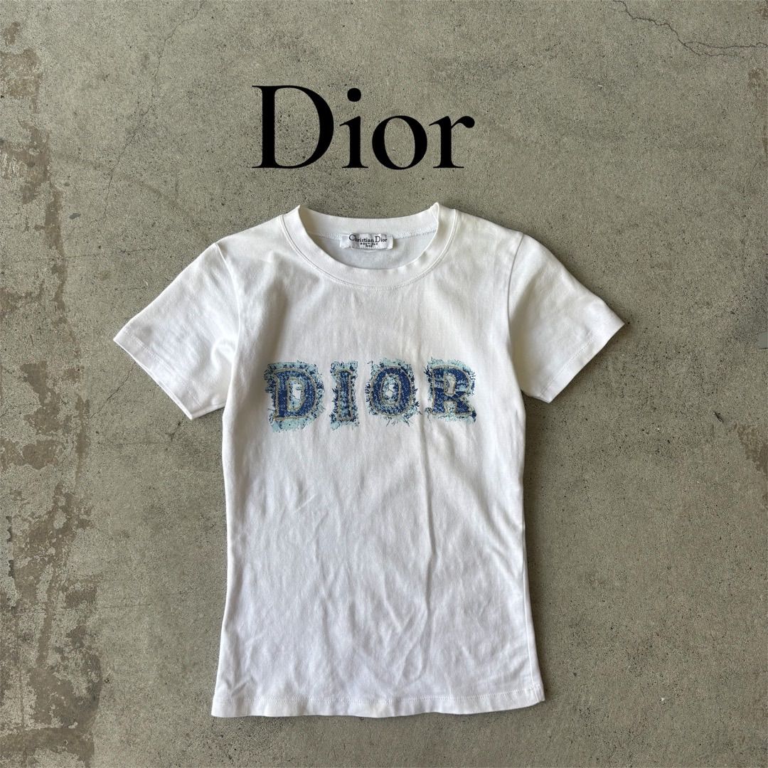 Christian Dior クリスチャンディオール Tシャツ トップス 白 ホワイト デニム調ロゴ